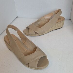 Abella Beige Women Slingback Wedge Sandal Size 10